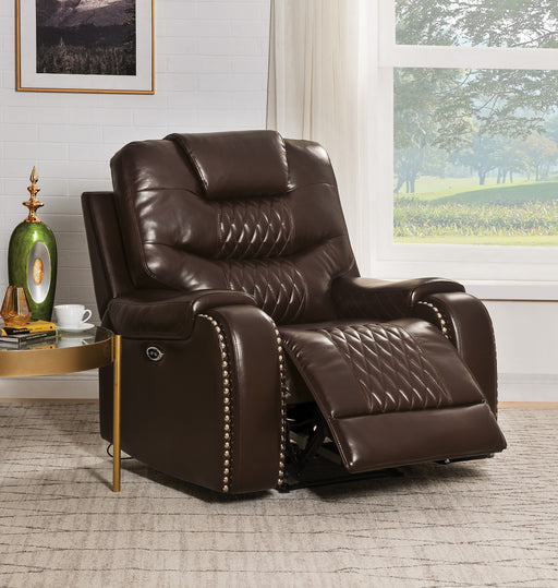 Braylon Brown PU Recliner (Power Motion) - Olympia Furniture (Saint George, Utah)