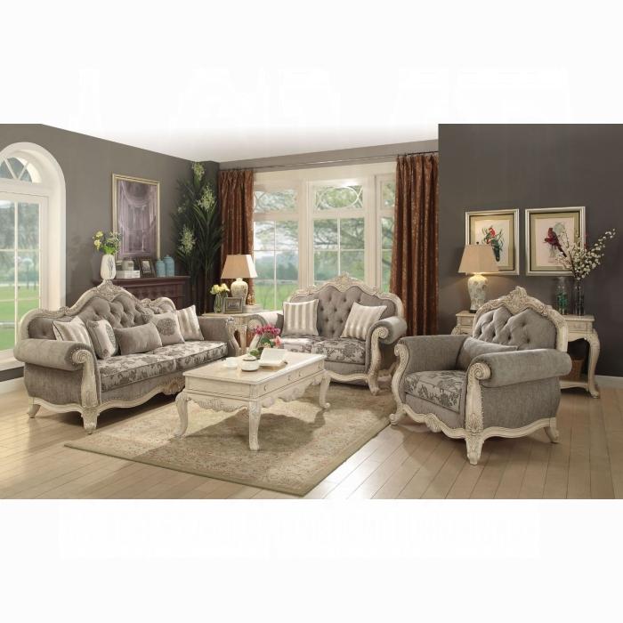 Ragenardus Gray Fabric & Antique White Sofa w/5 Pillows - Olympia Furniture (Saint George, Utah)