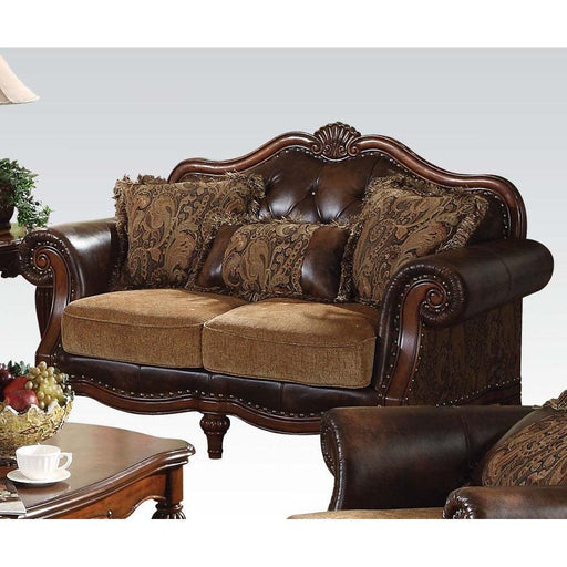 Acme Dreena Traditional Bonded Leather and Chenille Loveseat 05496 - Olympia Furniture (Saint George, Utah)