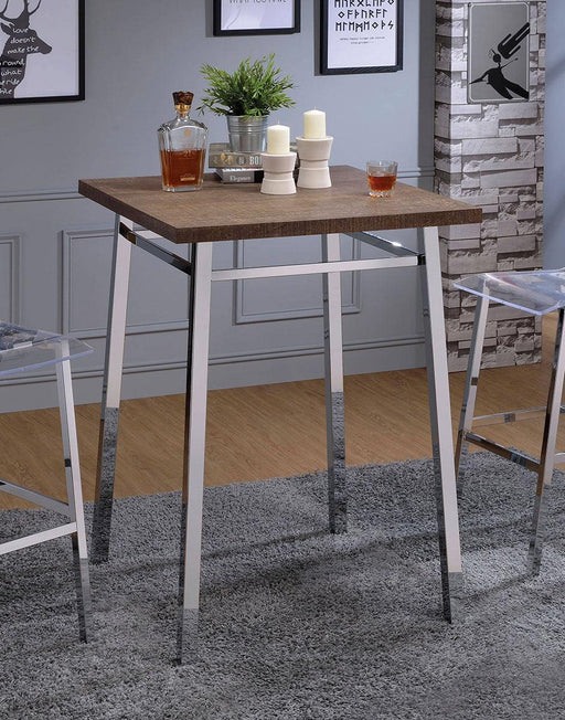 Acme Furniture Nadie Square Bar Table in Chrome and Oak 72595 - Olympia Furniture (Saint George, Utah)