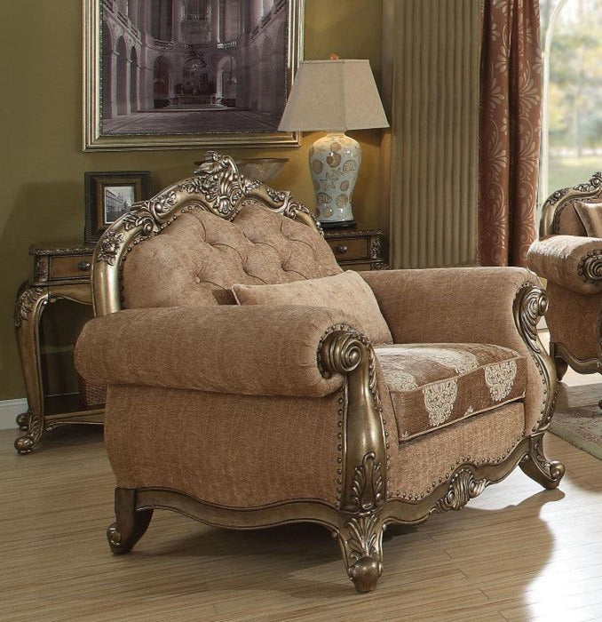 Acme Ragenardus Chair with 1 Pillow in Fabric & Vintage Oak 56032 - Olympia Furniture (Saint George, Utah)