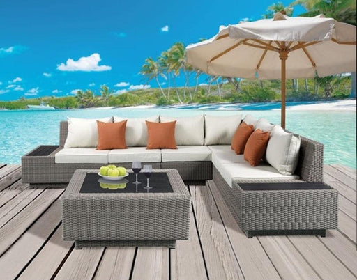 Acme Salena Patio Sectional with Cocktail Table in Beige Fabric & Gray Wicker 45020 - Olympia Furniture (Saint George, Utah)