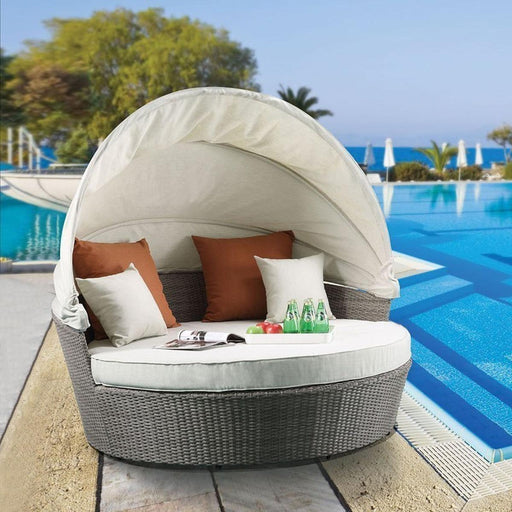Acme Salena Patio Canopy Sofa with Ottoman in Beige Fabric & Gray Wicker 45025 - Olympia Furniture (Saint George, Utah)