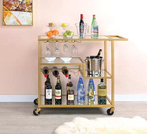 Adamsen Champagne & Mirror Serving Cart - Olympia Furniture (Saint George, Utah)