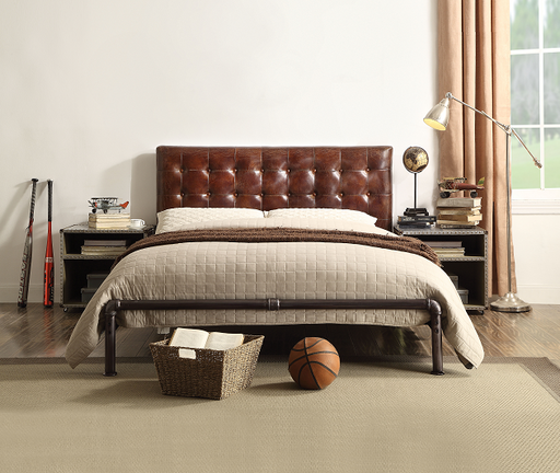 Brancaster Vintage Brown Top Grain Leather Queen Bed - Olympia Furniture (Saint George, Utah)