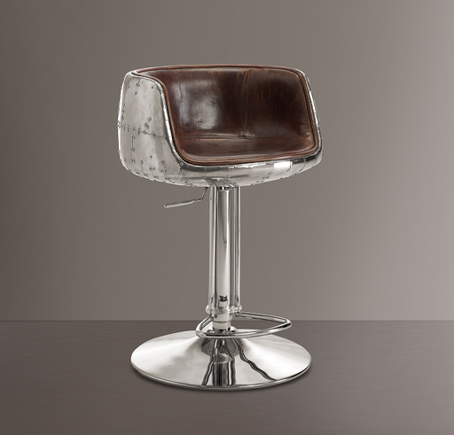 Brancaster Vintage Brown Top Grain Leather & Aluminum Adjustable Stool (1Pc) - Olympia Furniture (Saint George, Utah)