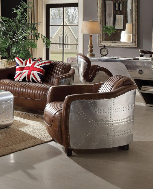 Brancaster Retro Brown Top Grain Leather & Aluminum Chair - Olympia Furniture (Saint George, Utah)