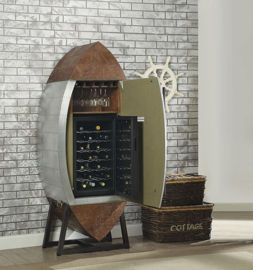 Brancaster Retro Brown Top Grain Leather & Aluminum Wine Cabinet & Cooler - Olympia Furniture (Saint George, Utah)