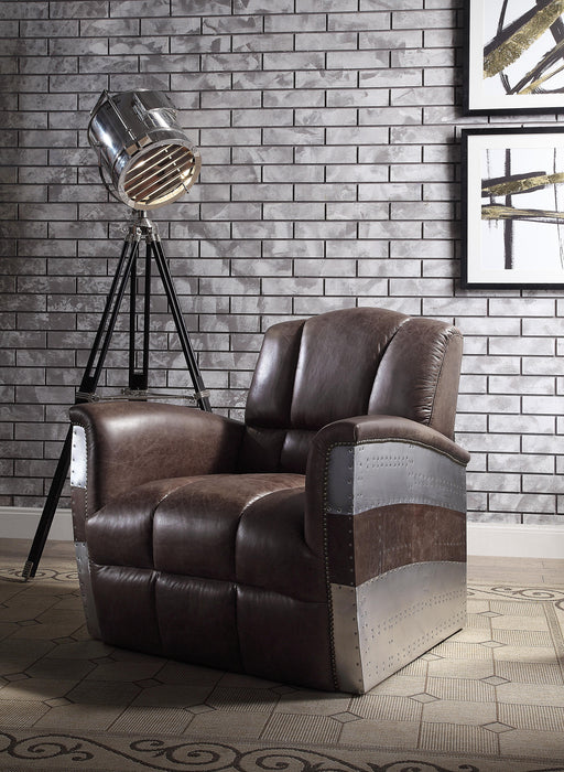 Brancaster Retro Brown Top Grain Leather & Aluminum Accent Chair - Olympia Furniture (Saint George, Utah)