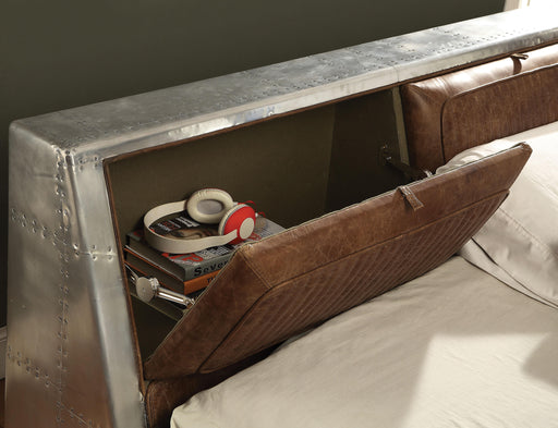 Brancaster Retro Brown Top Grain Leather & Aluminum Queen Bed - Olympia Furniture (Saint George, Utah)