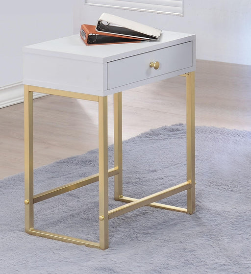 Coleen White & Brass Side Table - Olympia Furniture (Saint George, Utah)