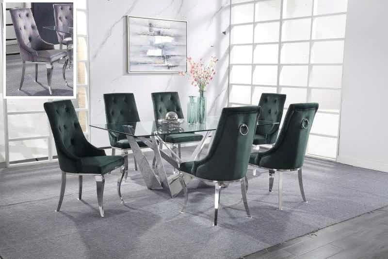 Dekel Clear Glass & Stainless Steel Dining Room Set - Olympia Furniture (Saint George, Utah)