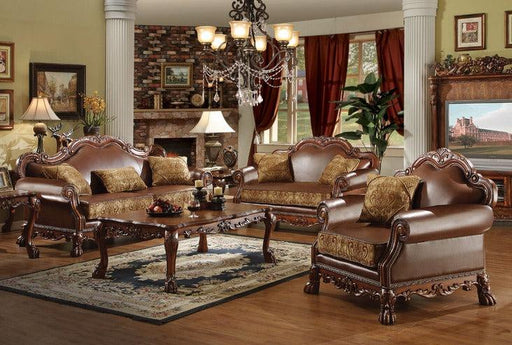 Dresden Brown PU & Chenille, Cherry Oak 3-Piece Living Room Set - Olympia Furniture (Saint George, Utah)