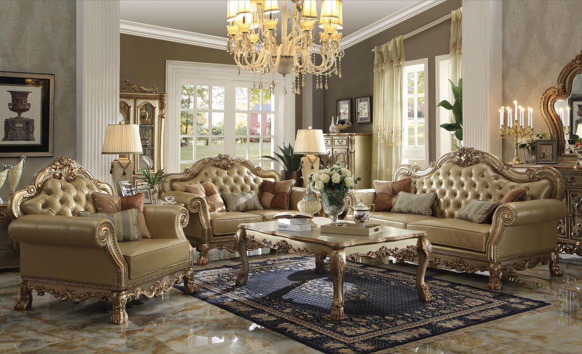 Dresden Bone PU & Gold Patina Sofa w/4 Pillows - Olympia Furniture (Saint George, Utah)