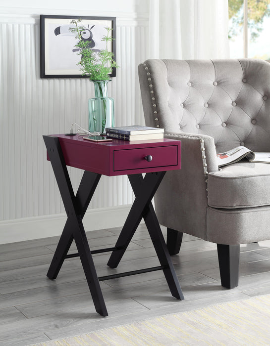 Fierce Burgundy & Black Side Table (USB Charging Dock) - Olympia Furniture (Saint George, Utah)