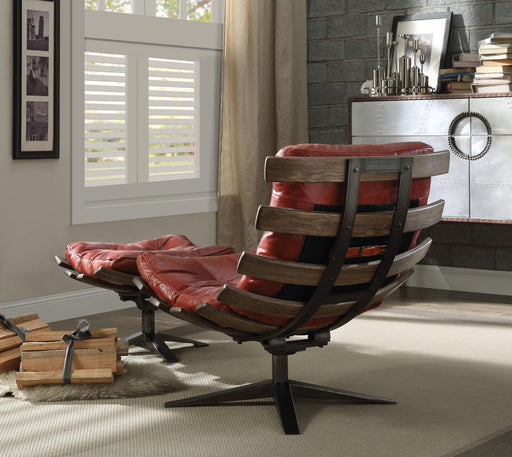 Gandy Antique Red Top Grain Leather Chair & Ottoman (2Pc Pk) - Olympia Furniture (Saint George, Utah)