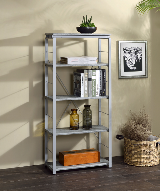Jurgen Faux Concrete & Silver Bookshelf - Olympia Furniture (Saint George, Utah)