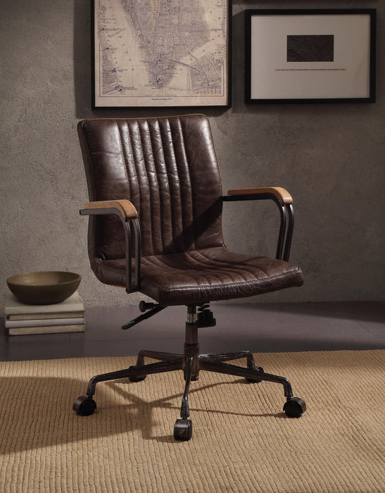 Joslin Distress Chocolate Top Grain Leather Office Chair - Olympia Furniture (Saint George, Utah)