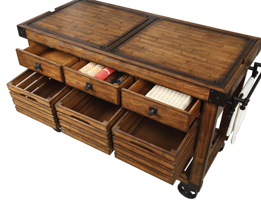 Kaif Distressed Chestnut Kitchen Cart - Olympia Furniture (Saint George, Utah)