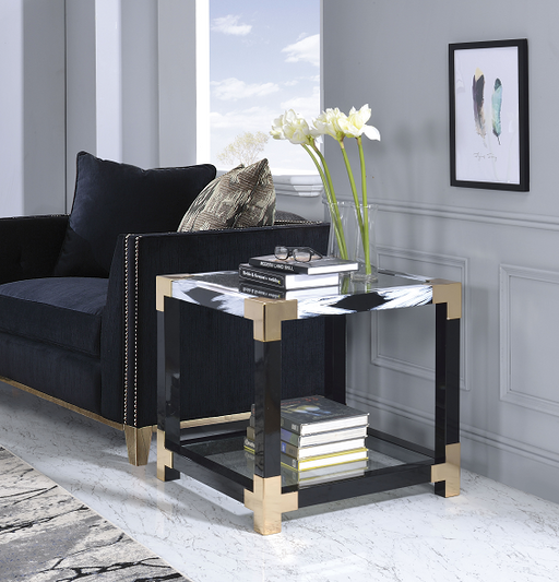 Lafty White Brushed & Clear Glass End Table - Olympia Furniture (Saint George, Utah)