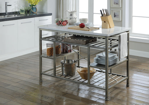 Lanzo Marble & Antique Pewter Kitchen Island (Counter) - Olympia Furniture (Saint George, Utah)