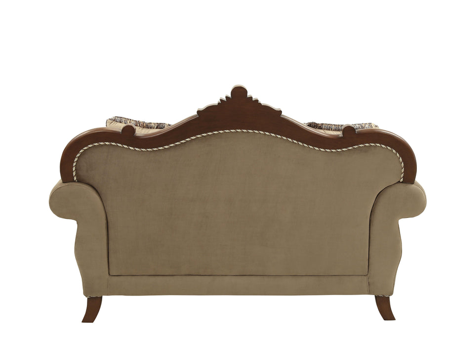 Mehadi Velvet & Walnut Loveseat w/6 Pillows - Olympia Furniture (Saint George, Utah)