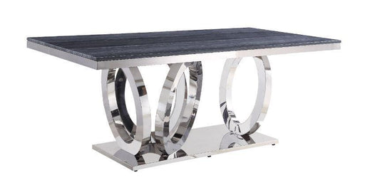 Nasir Gray Printed Faux Marble & Mirrored Silver Finish Dining Room Table - Olympia Furniture (Saint George, Utah)