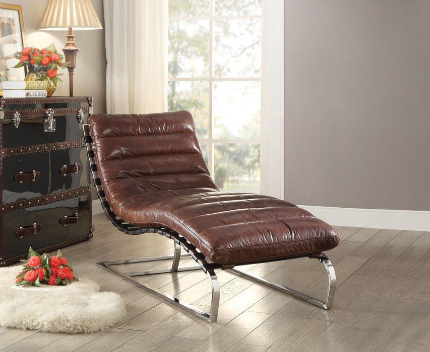 Qortini Vintage Dark Brown Top Grain Leather & Stainless Steel Chaise - Olympia Furniture (Saint George, Utah)