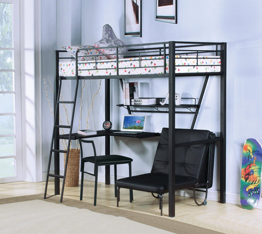 Senon Silver & Black Loft Bed & Desk - Olympia Furniture (Saint George, Utah)