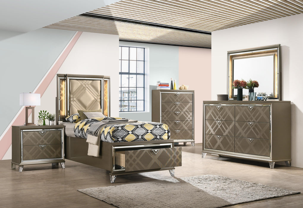 Skylar LED, PU & Dark Champagne Twin Bed (Storage & LED) - Olympia Furniture (Saint George, Utah)