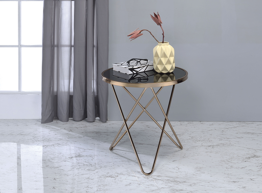 Valora Champagne & Black Glass End Table - Olympia Furniture (Saint George, Utah)