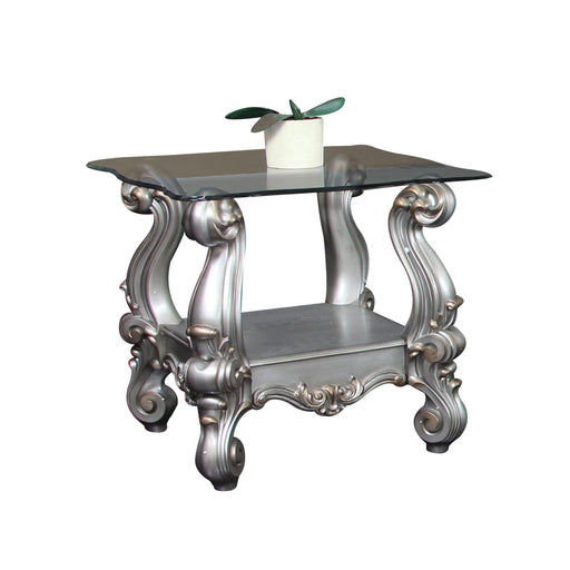 Versailles Antique Platinum & Clear Glass End Table - Olympia Furniture (Saint George, Utah)