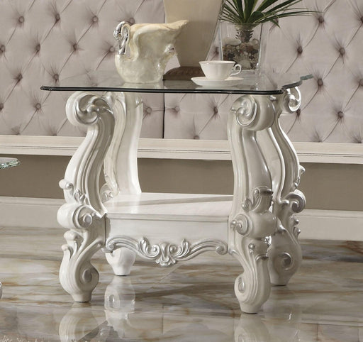 Versailles Bone White & Clear Glass End Table - Olympia Furniture (Saint George, Utah)