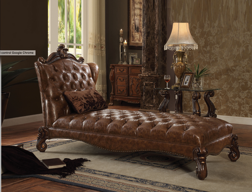 Versailles 2-Tone Light Brown PU & Cherry Oak Chaise & Pillow - Olympia Furniture (Saint George, Utah)