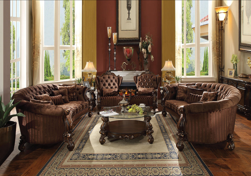 Versailles Brown Velvet & Cherry Oak Sofa w/5 Pillows - Olympia Furniture (Saint George, Utah)