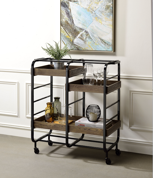 Vorrik Black & Walnut Serving Cart - Olympia Furniture (Saint George, Utah)