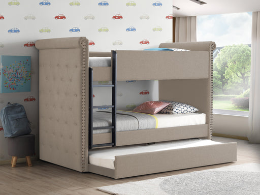 Romana II Beige Fabric Bunk Bed & Trundle (Twin/Twin) - Olympia Furniture (Saint George, Utah)