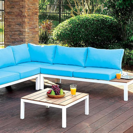 WINONA White/Oak/Blue Patio Sectional w/ Table - Olympia Furniture (Saint George, Utah)