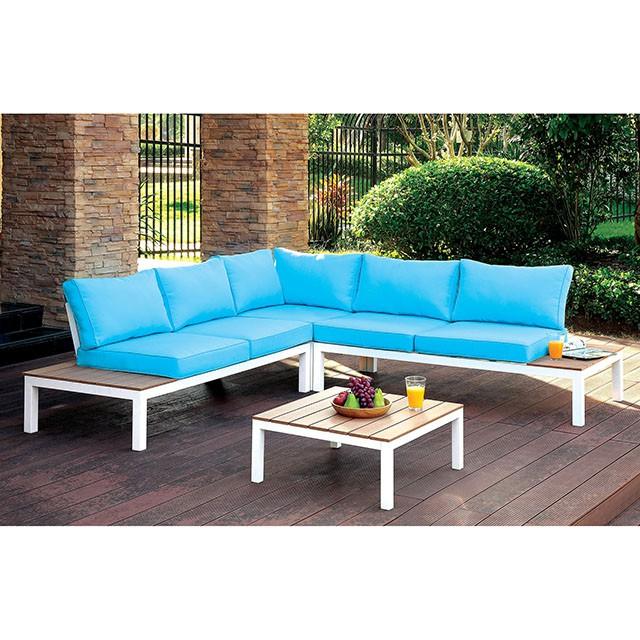 WINONA White/Oak/Blue Patio Sectional w/ Table - Olympia Furniture (Saint George, Utah)