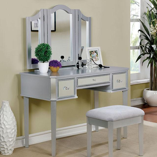 CLARISSE Silver Vanity w/ Stool - Olympia Furniture (Saint George, Utah)
