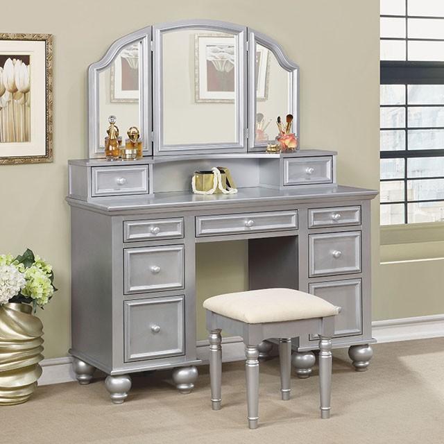 ATHY Silver Vanity w/ Stool - Olympia Furniture (Saint George, Utah)