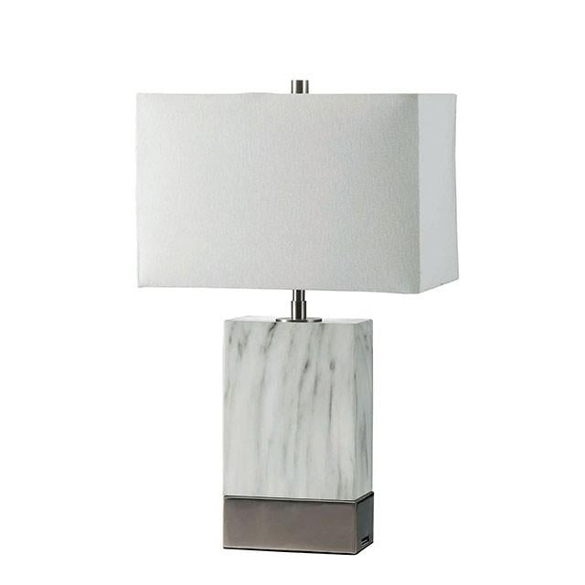 Faith White Marble/Silver 20"H White Marble Steel Table Lamp - Olympia Furniture (Saint George, Utah)