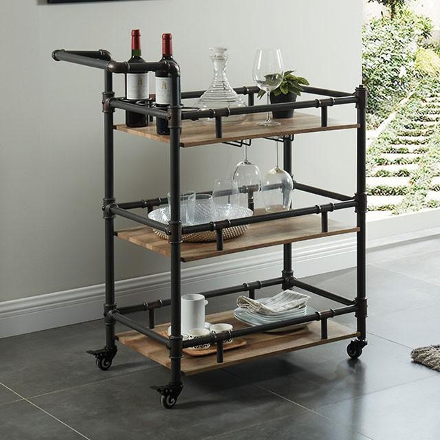 Aylmer Sand Black/Natural Serving Cart - Olympia Furniture (Saint George, Utah)
