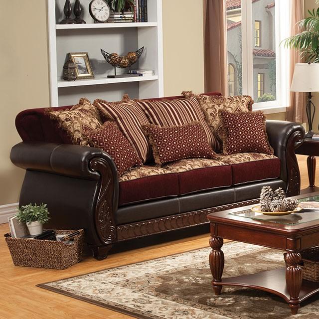 Franklin Burgundy/Espresso Sofa, Burgundy - Olympia Furniture (Saint George, Utah)