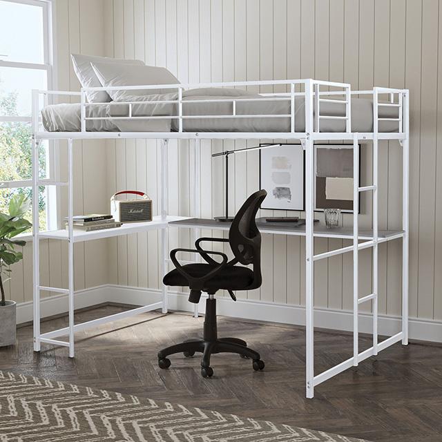 Cybill Full Loft Bed White, Silver, & Black - Olympia Furniture (Saint George, Utah)