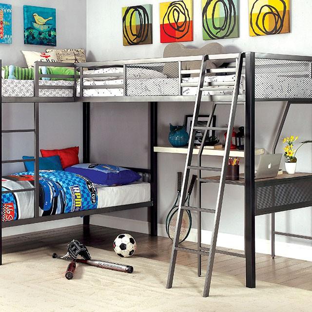 BALLARAT Silver Triple Twin Bunk Bed w/ Desk - Olympia Furniture (Saint George, Utah)