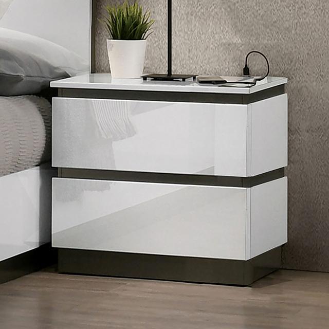 BIRSFELDEN Night Stand w/ USB, White - Olympia Furniture (Saint George, Utah)