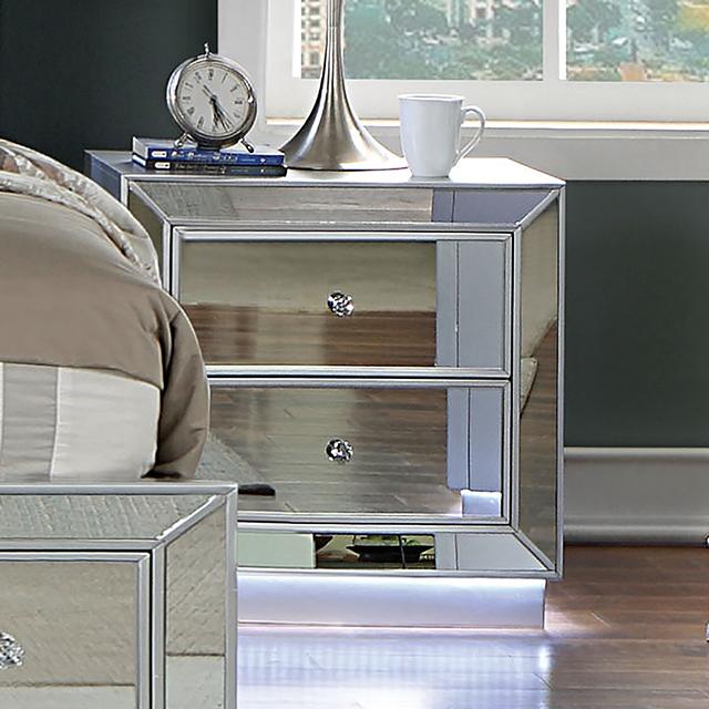 BELLADONNA Night Stand w/ LED & USB, Silver - Olympia Furniture (Saint George, Utah)