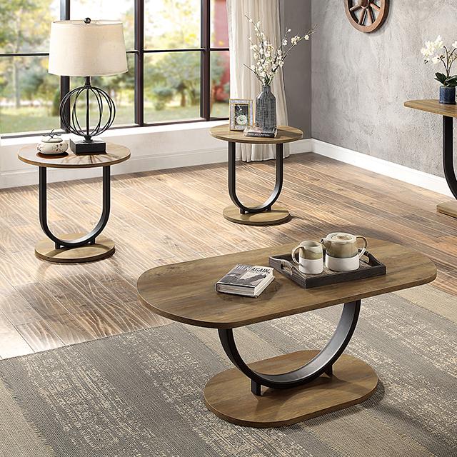 OLBIA 3 Pc. Coffee Table Set (1C+2E), Rustic Oak/Sand Black - Olympia Furniture (Saint George, Utah)