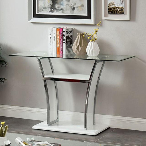 Staten Glossy White/Chrome Sofa Table - Olympia Furniture (Saint George, Utah)